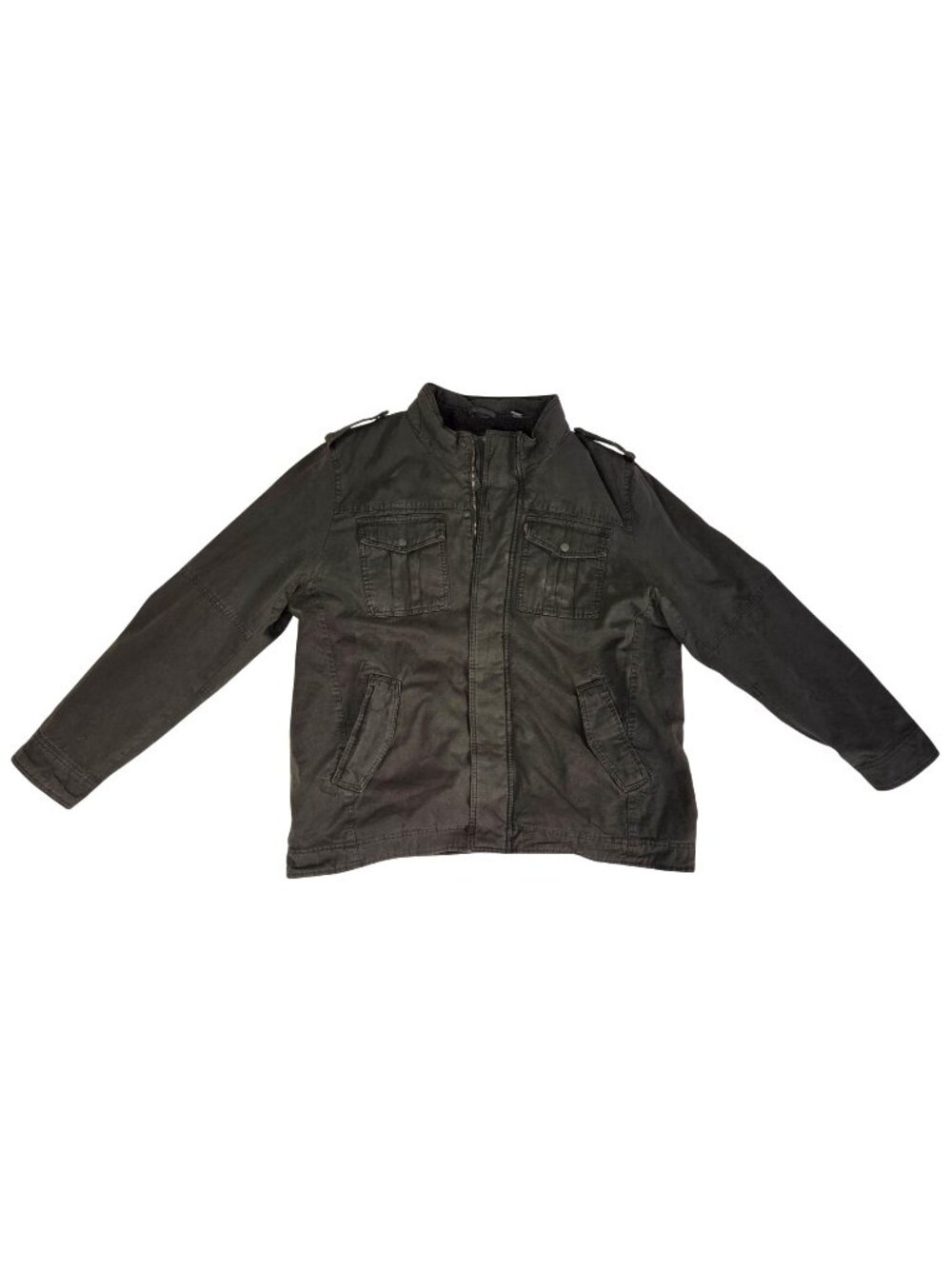 Levis Mens XXL Faux Fur Lined Military Style Jacket Dark Olive Green Full Zip